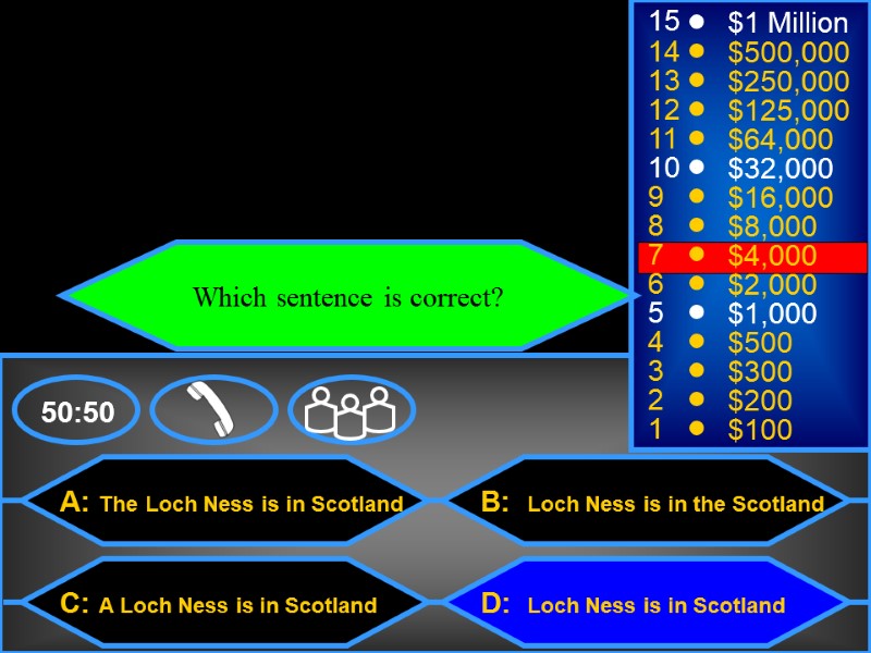 A: The Loch Ness is in Scotland C: A Loch Ness is in Scotland